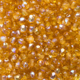 30  x ronde Tsjechië facet kristal kraal afm: 4mm Kleur: ab goud geel transparant gat c.a.: 1mm