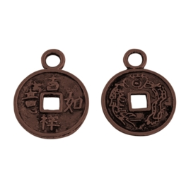 10 x tibetaans zilveren muntje rood koper kleur 17 x 13 x 1mm oogje: 2mm