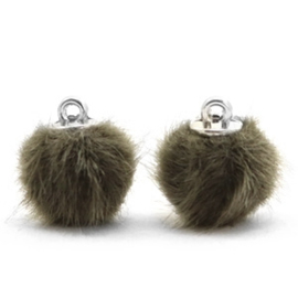 2 x Pompom bedels faux fur 12mm Olive green (op is op!)