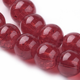 30 x Crackle glaskraal red  6mm gat c.a. 1,5mm