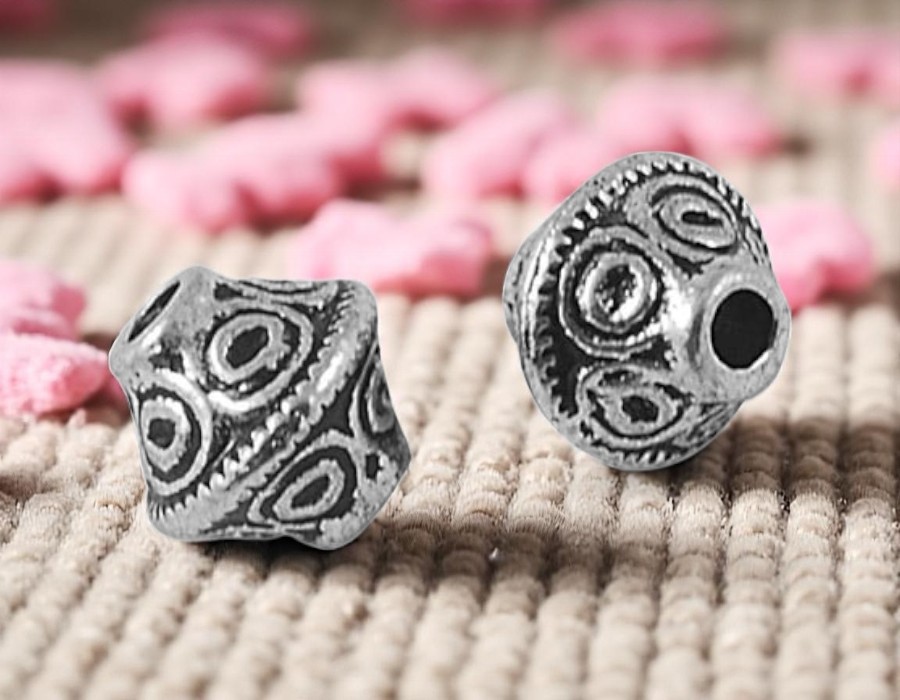 10 x Metalen tussenzetsel kraal 7 x 6 mm – antiek zilverkleur, gat 1,5 mm