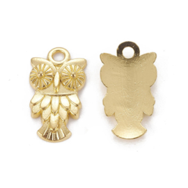 2 x Metalen bedeltje uil – goudkleur – 20 x 11 x 3 mm – oogje ca. 2 mm (nikkelvrij)