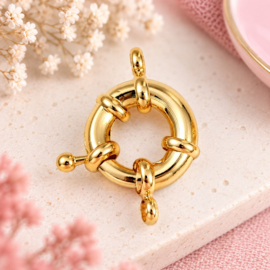 1 x Messing boeisluiting / veerslotje Real 18K Gold Plated – Rack Plating 17 x 6 mm – oogje 3 mm – goudkleur (Nikkelvrij)