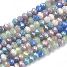 ​1 x Streng ca. 188~190 stuks glaskralen facet rondelle briolette 3 x 2.5mm gat: 0,7mm royal blue AB