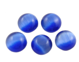 10 x Plaksteen glas cate-eye rond 10mm blauw
