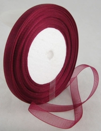 2 meter Organza lint 10mm breed per meter,  Bordeaux rood