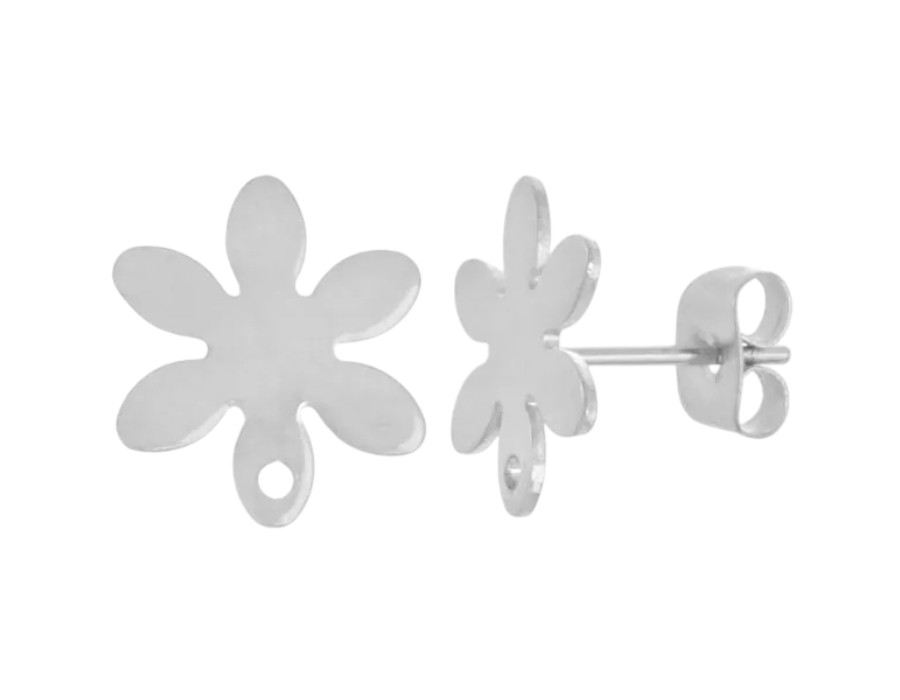2 x Oorbelsteker Bloem – ca. 13 x 11,5 mm – Oogje: 1 mm – Steker: 0,8 mm – RVS – Roestvrijstaal Kleur
