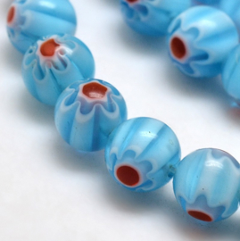 10 x Millefiori glas kralen 8mm sky blue gat: 1mm