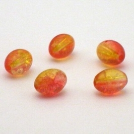 30 stuks crackle glas kralen ovaal 11 x 8,5mm oranje geel