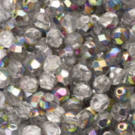 10 x Tsjechische kralen facet kristal 6 x 5 mm kleur: ab zilver Afm: Gat c.a: 1mm