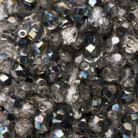 10 x  Tsjechische kralen facet kristal 6 x 5mm kleur: ab grijs transparant Afm: Gat c.a: 1mm