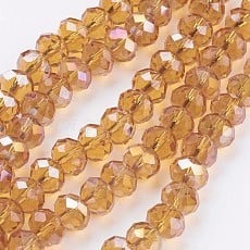 1 x Streng met ca. 68–70 glaskralen facet rondelle briolette kristal – 8 x 6 mm – gat 1 mm – Dark Goldenrod AB Plated