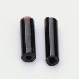 20 gram Bugles staafjes glaskralen zwart 6~8 x 1,8mm, gat: 0,6mm