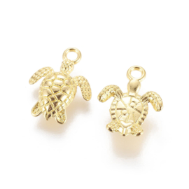 5 x Metalen bedeltje goudkleur van een schildpad 16 x 13 x 3mm gat: 1mm (Nikkelvrij)