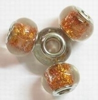 Per stuk Glaskraal European-style Oranje-bruin met glitters 14 mm