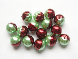 15 stuks tweekleurige glas parels van 10mm Gat: 1mm groen-rood