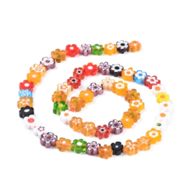 10 x  Millefiori bloem kraal mix 6,4~9 x 3,2mm gat c.a. 1mm  assortiment