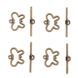 4 x Kapittelslotje vlinder – vlinder 20 x 17 mm – staafje 32 mm – oogje 2 mm – geelkoperkleur (Nikkelvrij)