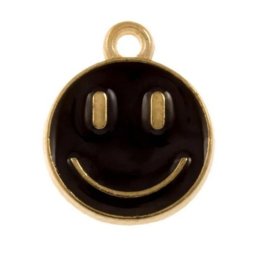 2 x Bedel Enamel light gold Smiley 14,5 x 12mm oogje: 1,5mm black