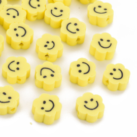 40 x vrolijke handgemaakte gele polmeerklei smile kralen c.a. 10 mm gat 1,4mm