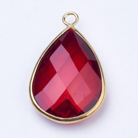 1 x  Hanger goudkleur van crystal glas druppel 18 x 11 x 5mm oogje: 2mm Dark Red