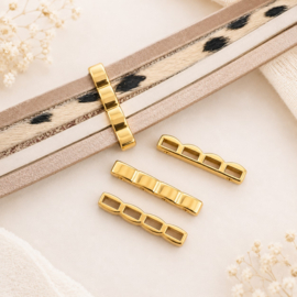 1 x DQ metalen verdeler Jolie schuiver 4-gaats 24 x 6 x 6 mm – voor 5 mm leer – goudkleur