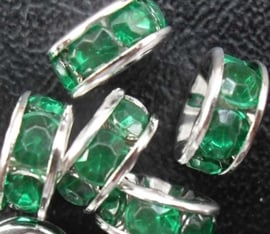 50 x Verzilverde Kristal Rondellen 8 mm groen