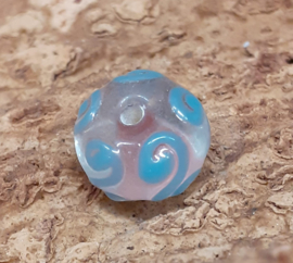 10 x Handgemaakte glaskraal donut met blauwe kriebels 9 x 14mm