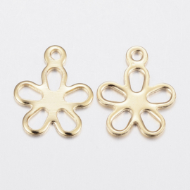 2 x RVS 304 bedel van een bloem goud kleur 14 x 11 x 0,8mm, oogje: 1,2mm