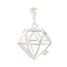Engelenroeper hanger  geschikt voor 16mm klankbolletje diamant verzilverd  met roze  emaile