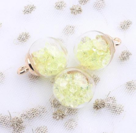 2 x Transparante Glazen Bal Charms, mini kerstballetje 16mm oogje: 2,2mm transparant Geel