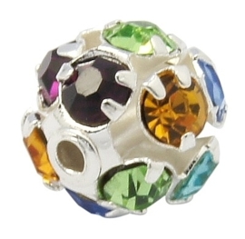 Verzilverde kristal ballen 12mm mix kleur