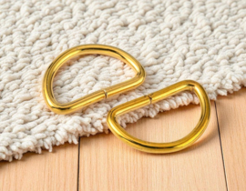 4 x stevige open metalen D-ringen – 20 x 31,5 x 3 mm – goudkleur – binnenmaat ca. 15 x 25,4 mm