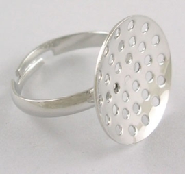 Verstelbare basis ring,Zilver, diameter c.a. 17 mm , maat van de ringdop: 14mm