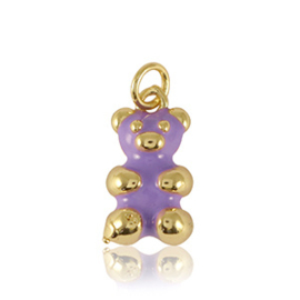 1 x Brass TQ metaal bedels bear enamel Gold-lilac purple