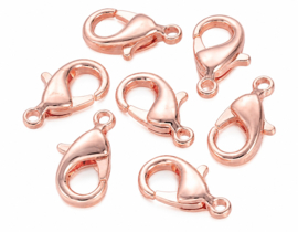 10 x Lobstersluiting karabijnsluiting 12 mm – oogje 1 mm – rosegoudkleur