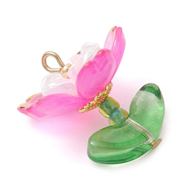 2 x Bloem bedel acryl 20,5 x 18 x 18,5 mm – gat 1,8 mm – Magenta