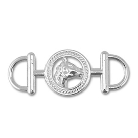 1 x Bedels metaal tussenstuk rond met paard Silver ca. 16.5x43mm (Nikkelvrij)