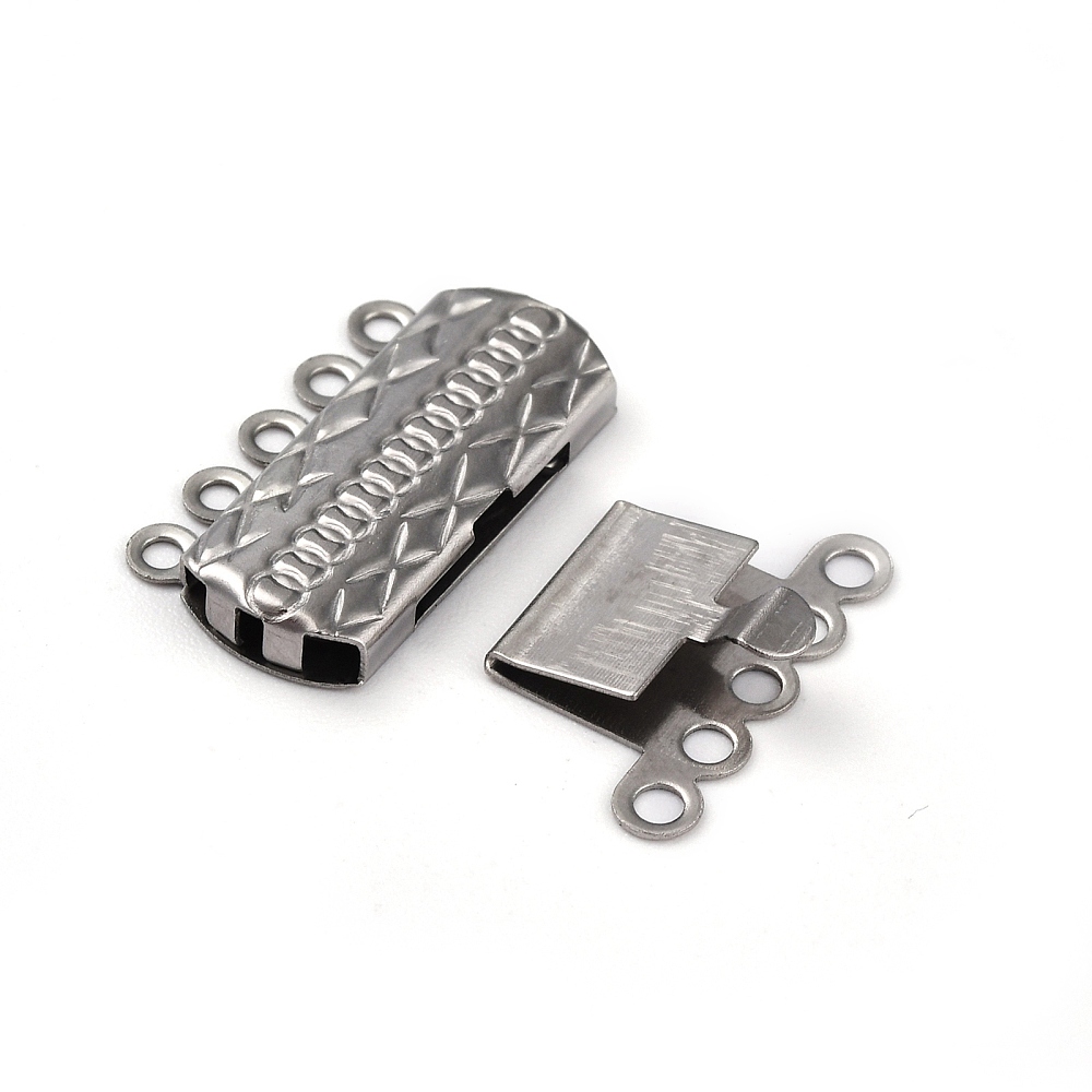 1 x Tarnish Resistant 304 RVS boxsluiting – 5-strengs – 10 gaatjes – rechthoek met patroon – RVS kleur – 19,5 x 14 x 3 mm – gat ca. 1,4 mm