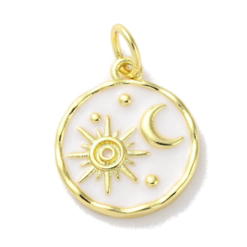 Bedel witte emaille met zon en maan, 18K Gold plated 15 x 13 x 2mm oogje 3,4mm