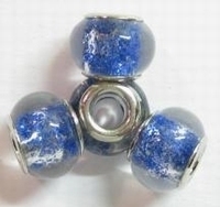 Per stuk Glaskraal European-style Blauw met glitters 14 mm