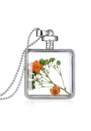 Floating Locket ketting met gedroogde bloemen 30x30x13,5mm Lengte ball chain: 60cm