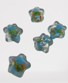 5 x  Glaskraal blauw india ster 15x6mm gat: 2mm