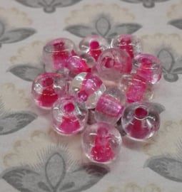 10x Roze ronde glaskralen 7x5mm Gat: 1,5mm