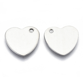 10 x RVS  201 blanco bedeltjes hart Platinum kleur 13 x 14 x 0,8mm gat: 1,4mm