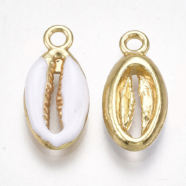 2 x  Kauri Schelp hangers light gold 17 x 8,5 x 3,5mm oogje 1,8mm white