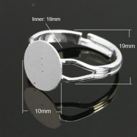 Verstelbare basis ring, diameter c.a. 17mm , maat van de ringdop: 10mm verzilverd