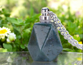 Gedenk hanger mini urn van edelsteen India Agaat met RVS ketting