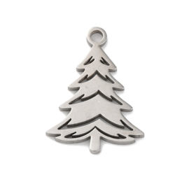 1 x Anti-Tarnish RVS 201 Kerstboom bedel Laser Cut, 17 x 12 x 1mm oogje:  1,2mm