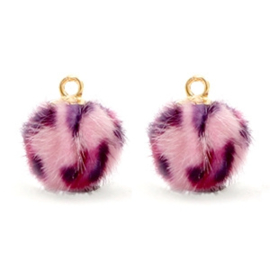 Pompom bedels Faux fur goud leopard Pink12mm